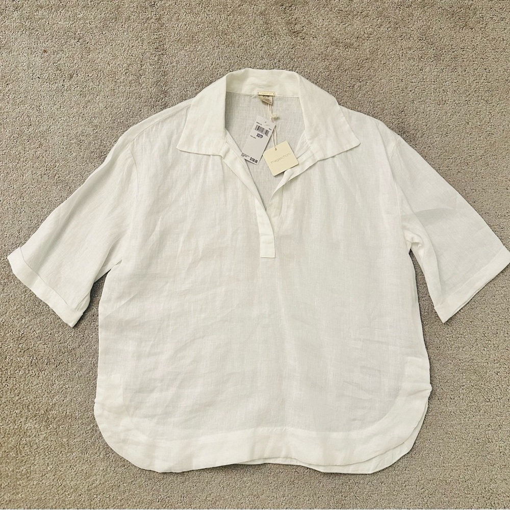 Magaschoni White Linen Collared Shirt